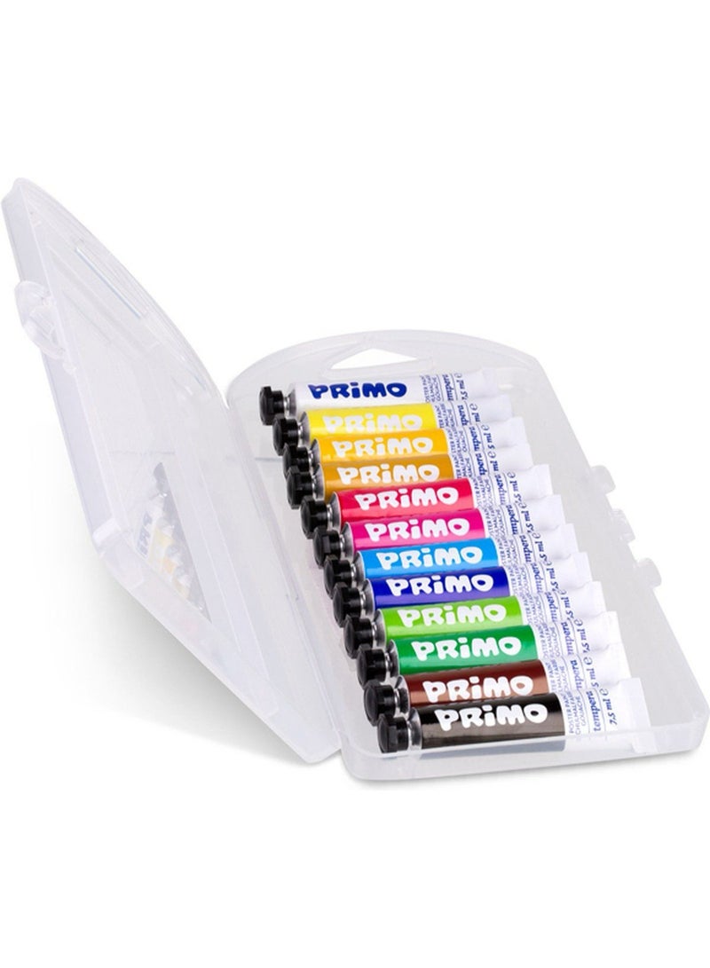 بريمو موروكولور بريمو، ١٢ لونًا من ألوان التمبرا، ٧٫٥ مل، ألوان تمبرا في أنابيب بألوان زاهية وكثيفة ومعتمة، مثالية لجميع الأسطح، علبة متعددة الاستخدامات قابلة لإعادة الاستخدام، صنع في إيطاليا - Image 2